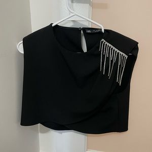 Zara black cropped rhinestone top